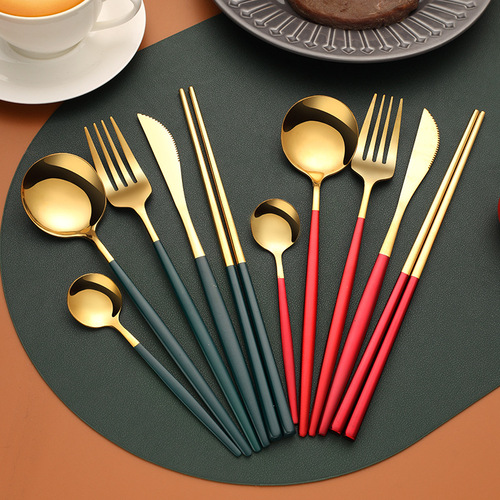 Nordic ins Portuguese stainless steel knife, fork and spoon four-piece set of Western tableware steak knife, fork, spoon and chopsticks set wholesale