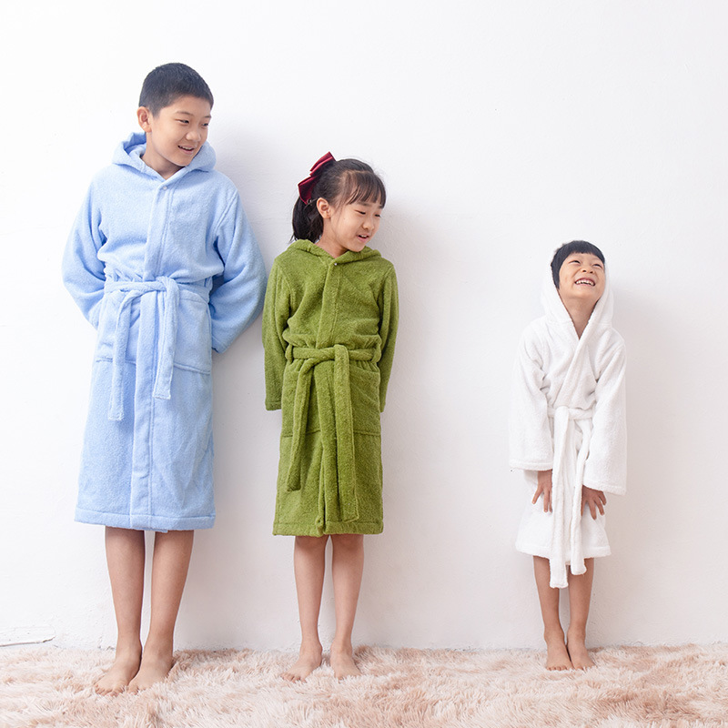 Four Seasons Cotton Class A Children's Hooded Bathrobe Nightgown Home Clothes Hooded Thickened Cartoon Swimming Cotton Absorbent