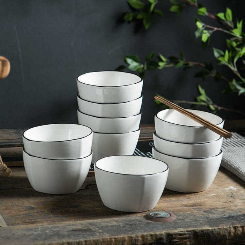Sets of bowls wholesale household Red Square Steamed Rice Soup bowl Instant noodles Simplicity ceramics tableware Dishes suit wholesale