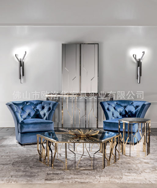 意大利輕奢藍色絨布休閒椅客廳懶人沙發家具工廠直銷樣板間酒店軟