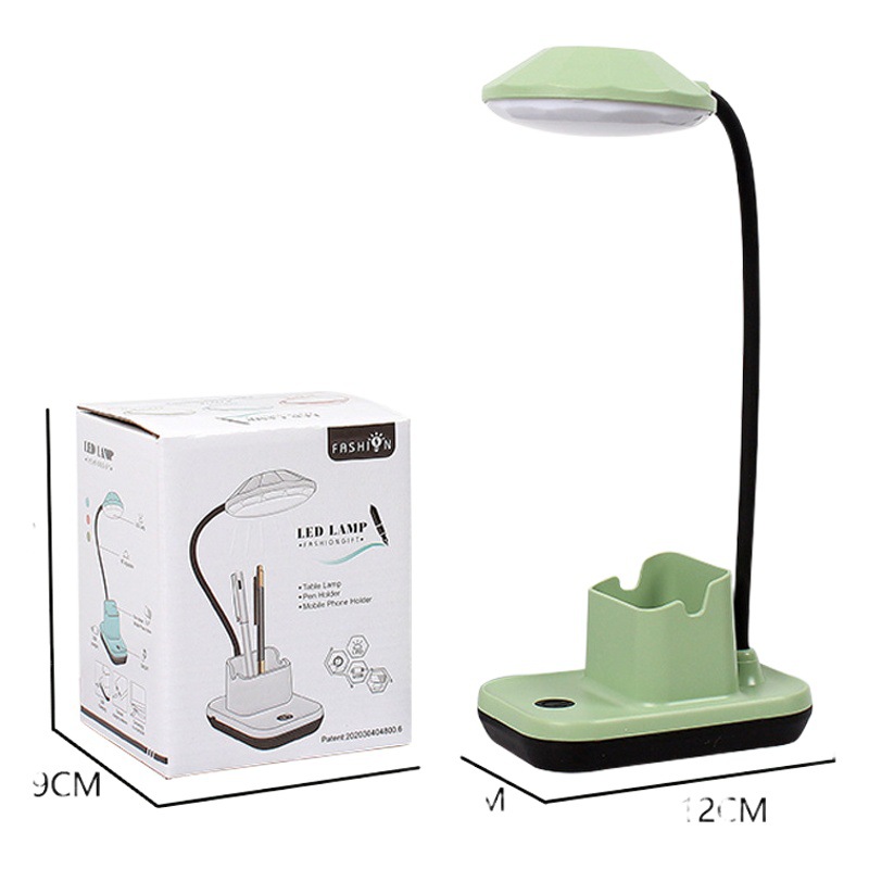 Lámpara de Escritorio LED con Porta Lápices de Plástico, Recargable, Protección Ocular, para Escritorio y Mesita de Noche