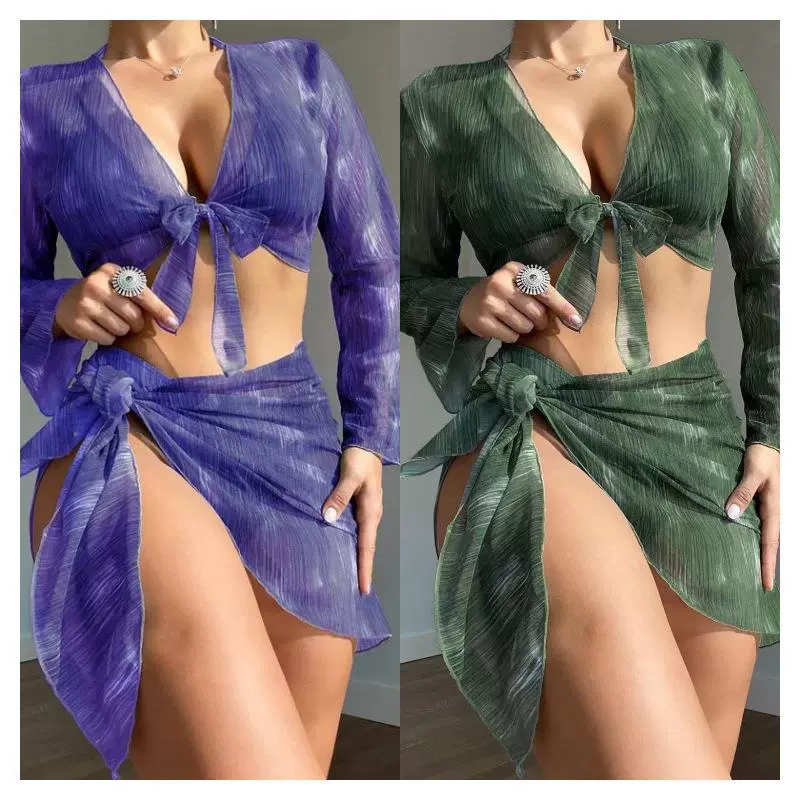 Европейский и американский купальник, женский новый костюм-четверка, сексуальное бикини с разрезом, юбка с длинными рукавами, женский купальник, бикини, трансграничное