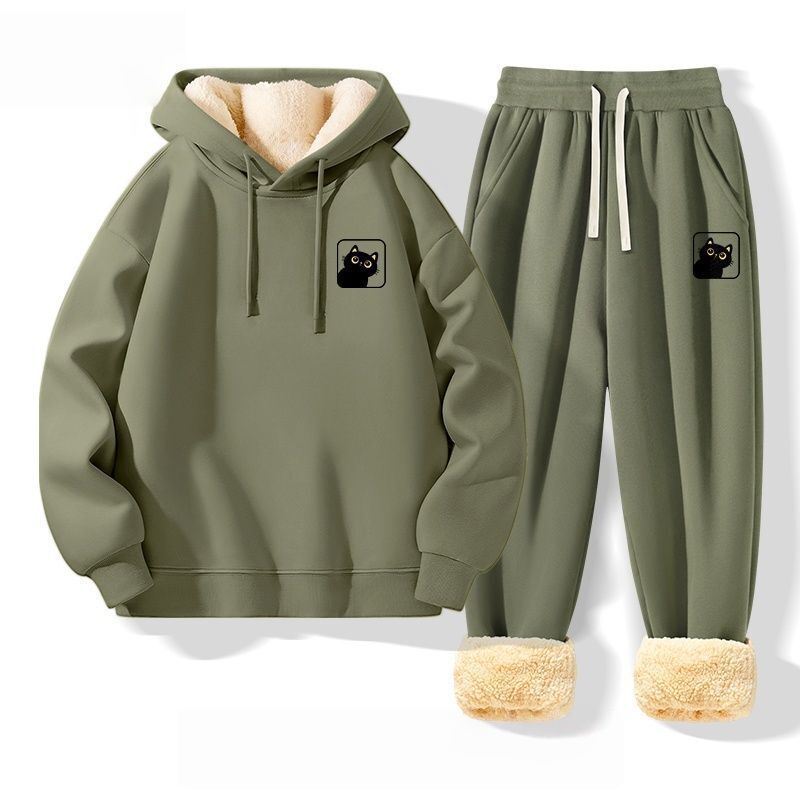Hooded Sweatshirt Suit Men's Winter Cashmere Sportswear Winter Fleece-Lined Thickeneded Warm Men's Two-Piece Set Men's 12
