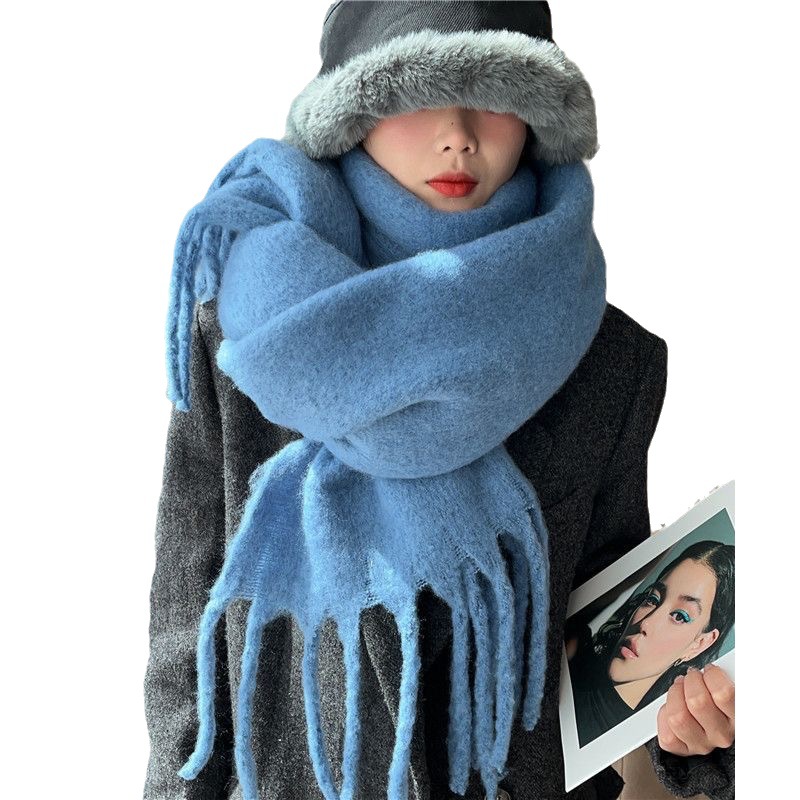 Scarf Women's Winter Solid Mohair Thickened New High Grade White Versatile Lazy Shawl Neck Scarf Warm Tide_voghion.com