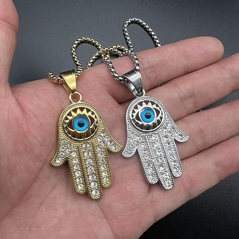 1 Piece Hip-Hop Hand Of Fatima Stainless Steel Plating Inlay Rhinestones Pendant Necklace_colorza_5