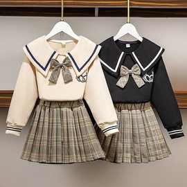 女童秋冬装套装2025新款儿童加绒加厚两件套卫衣裙子学院风jk制服
