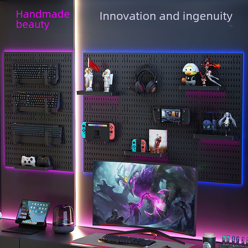Hole board storage shelf for computer gaming room, wall-mounted without drilling, hole board hooks, popular decoration and storage hole board