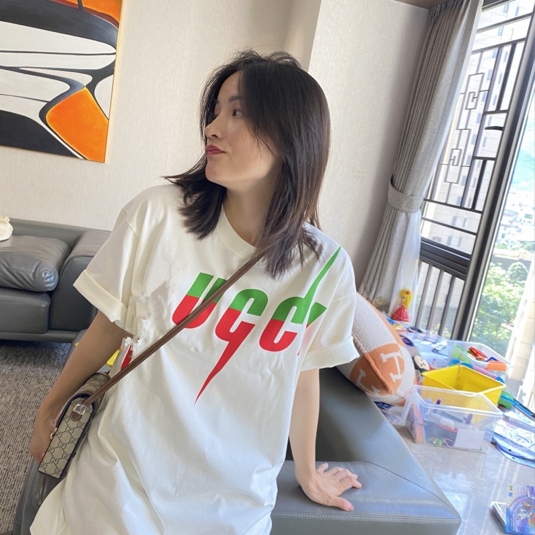潮牌G家古家闪电小熊T恤夏季印花圆领宽松短袖男女情侣款亲子款