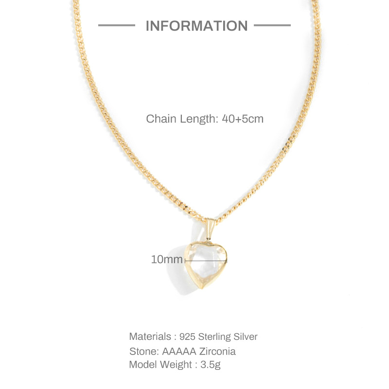 INS Style Heart Shape Sterling Silver Inlay Zircon Pendant Necklace 1 Piece