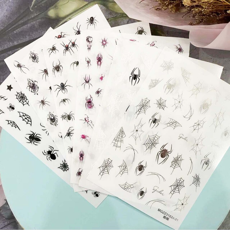 diy new Japanese Spider and spider web series thin transparent adhesive nail stickers wholesale factory direct supply
