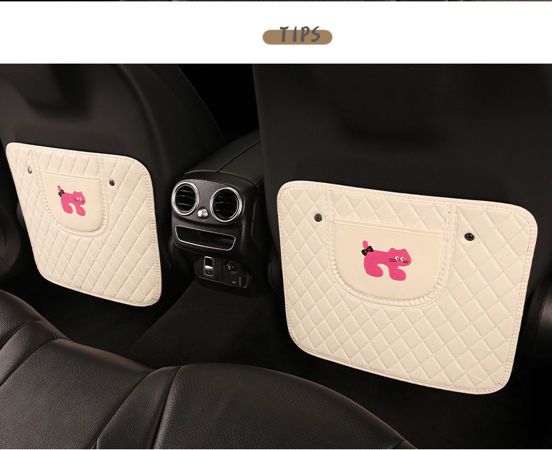 Pink Cat Cute Cartoon Quilted Embroidered Car Seat Back Anti-kick Pad Car Seat Back Anti-fouling Pad Cross-border Automotive Products