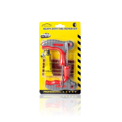 Car tire repair tool kit, including tire Kempinq və səyahət - gray-red-4-piece-set-carded-packaging