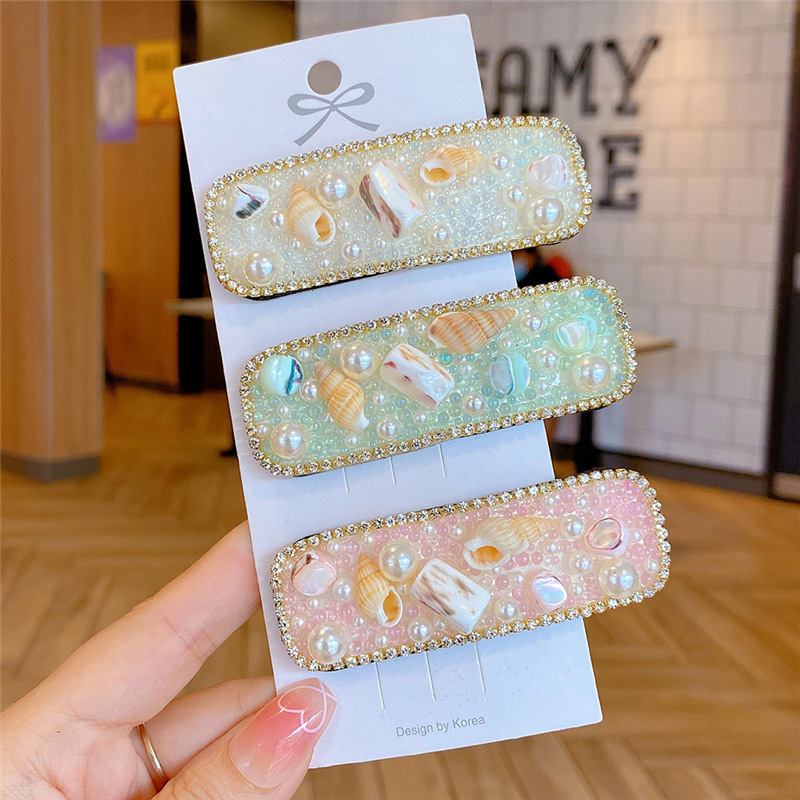 New shell flower pearl bb clip Bohemian style hair clip South Korea east gate drop clip side clip headdress wholesale