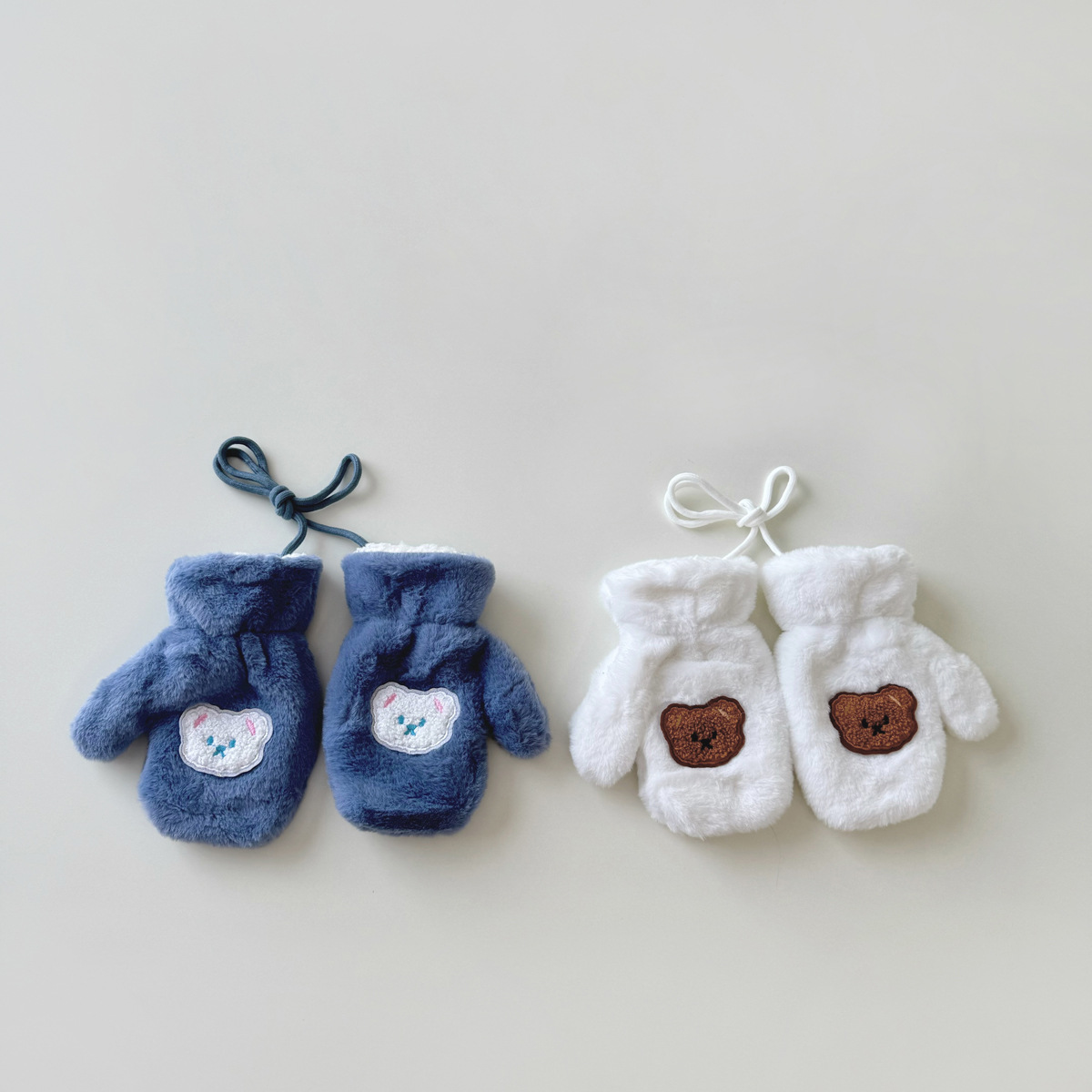 Gyerek kesztyű Winter Bear babáknak, fiúknak és lányoknak, vastagított polár, meleg, lógó nyakú, teljes kiszerelésű kesztyűvel_voghion.com