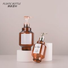 500mlシャワージェルボトル、透明なプッシュ式ステップボトル、PET製日用品容器、シャンプー詰め替えボトル、卸売