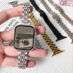 适用苹果小蛮腰七株实心钢带iwatch9/8/7/6/SE不锈钢智能手表表带