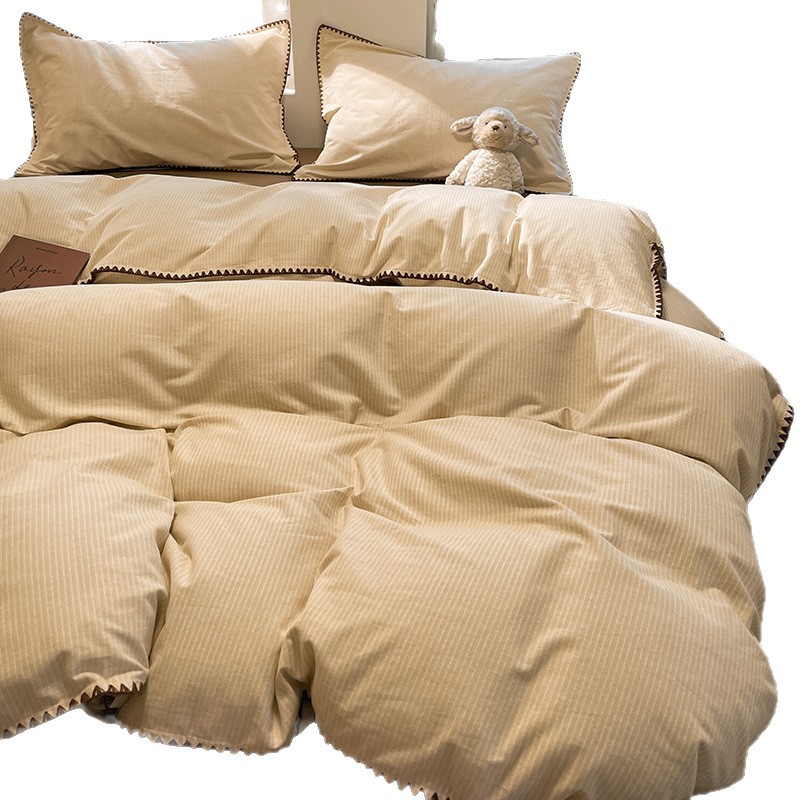 100% algodón conchas bordes gruesos cuatro piezas de una sola cama dormitorio de tres piezas de algodón superior colcha de cama suave