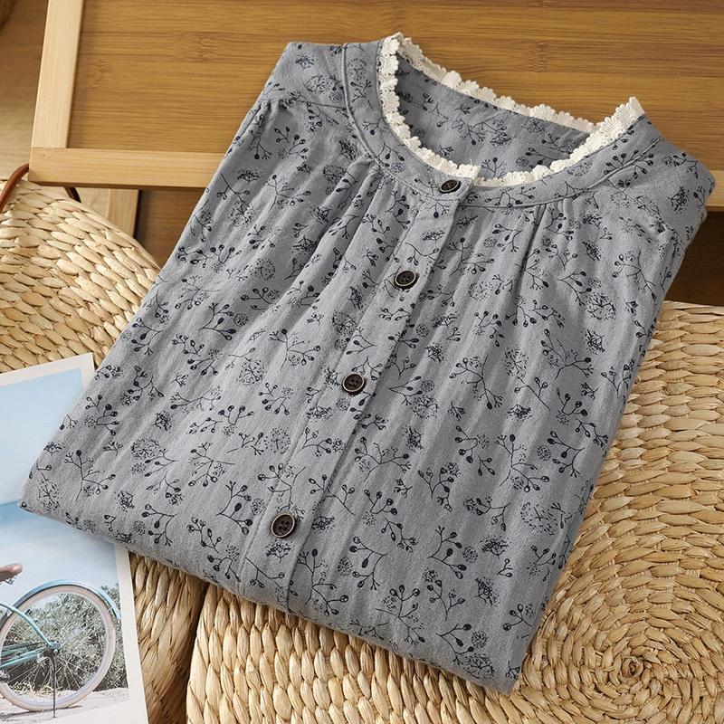 На самом деле стреляй весной и летом 2025 года новые свободные тонкие литературные кружевные воротники с принтом рубашки топ женский