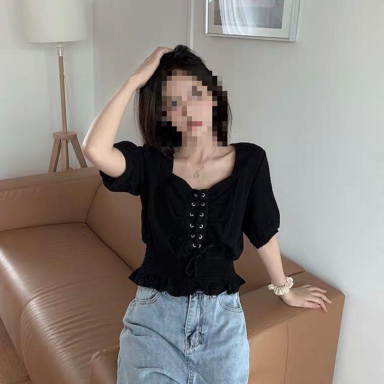 万能シャツ スクエアネック レースアップ 2025年新作 レディース ウエストシェイプ ゆったりトップス スリムフィット 着痩せ効果 半袖 シフォンシャツ