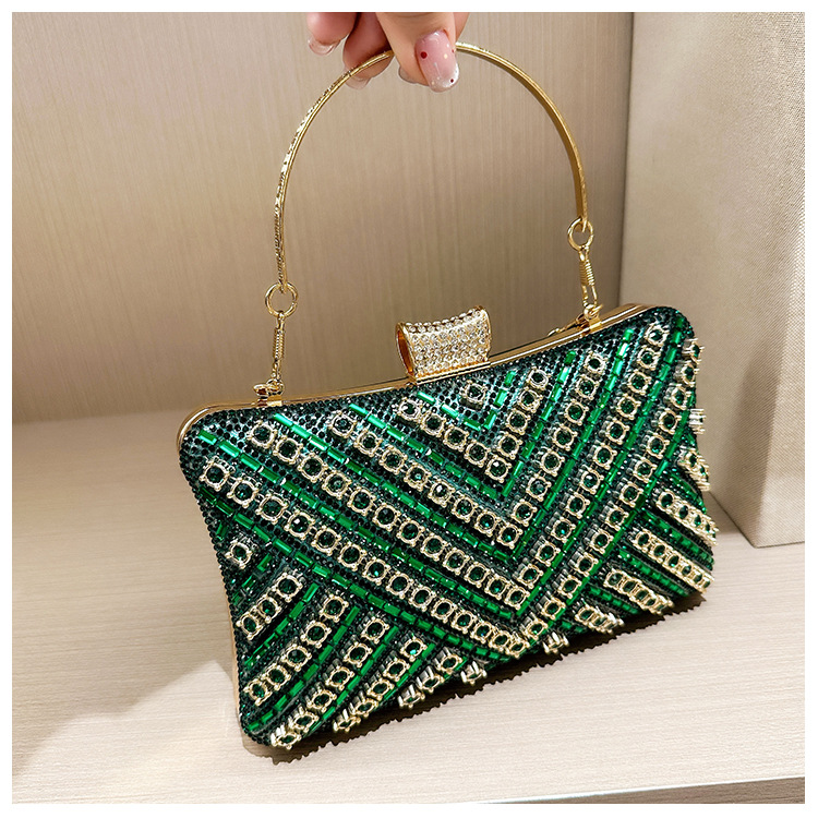 High-end evening dress, lady's water diamond clutch bag, diamond-encrusted bag, colorful diamond chain cheongsam bag, evening bag, women's handbag undefined
