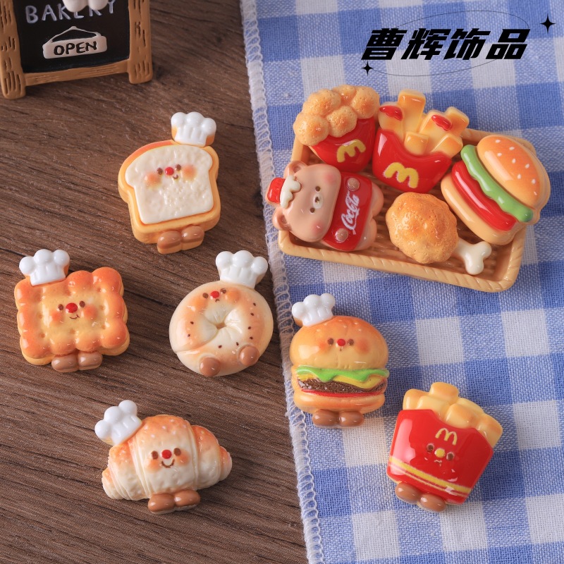 Simulation Food Toy Chef Fries Burger DIY Mobile Phone Case Beauty Resin Jewelry Accessories Key Chain Pendant Material