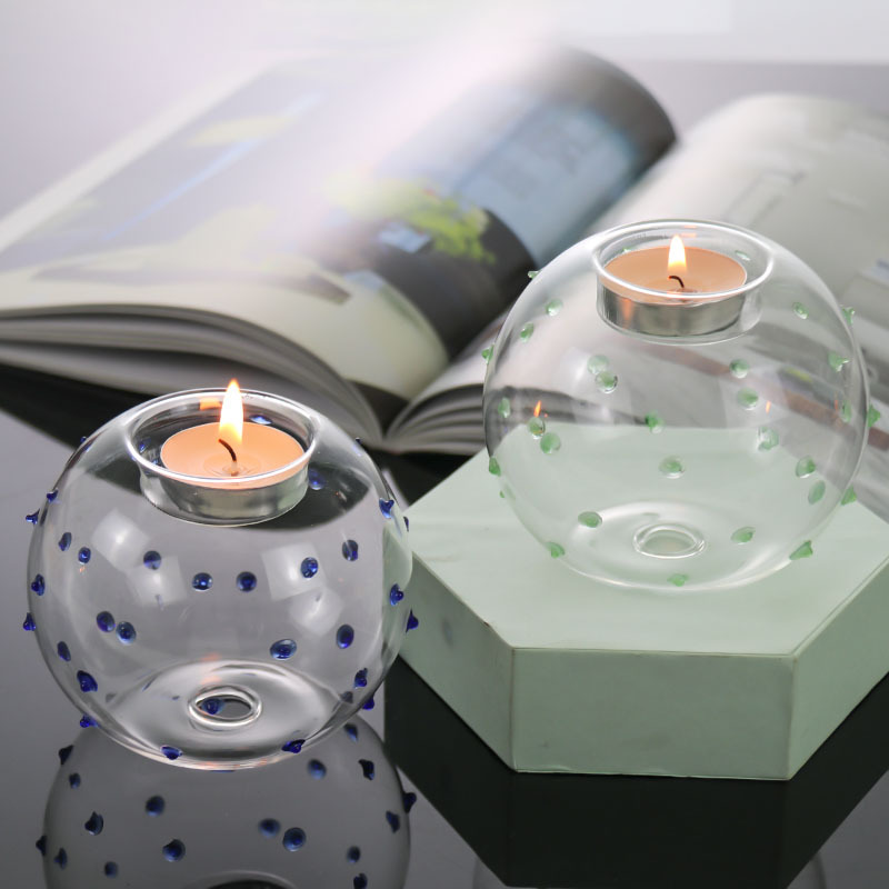 Fabricante candelabro de cristal de estilo europeo romántico Luz de lujo diseño de punto esférico simple decoración de escritorio Vela decorativa