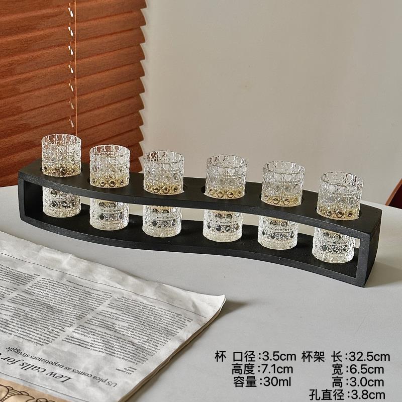 Gemstone Pattern - Taza de vino 6 tazas + 6 agujeros en forma de S marco negro