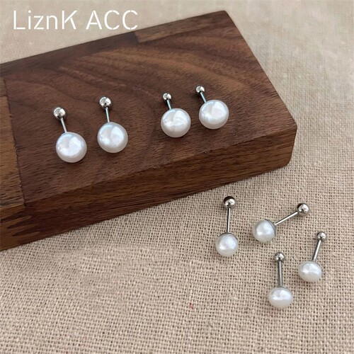 Pearl Spiral Earrings for Women, Ear Hole Earrings, Sleep Safe, No Removal Screws, Small Bone Stud Earrings, Accessories, Wholesale