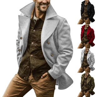 Amazon European and American Spring and Autumn Men's Soil Coat Mid-length Lapel Hooded Composite Space Cotton Double-breasted Casual Coat