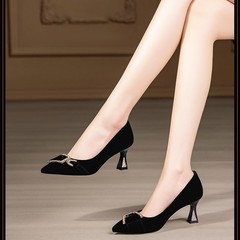 黒の先のハイヒールの女性春秋中と2025の新型の気質のフランス式の浅い口の職業の仕事の靴の女性