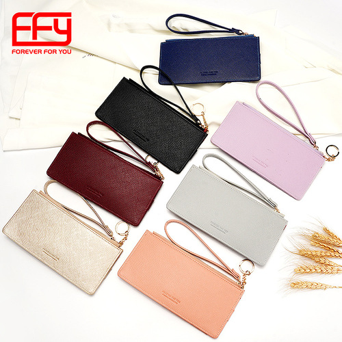 Summer cross-border new women's card holder with large capacity card slot long side-pull buckle coin purse solid color retro wallet