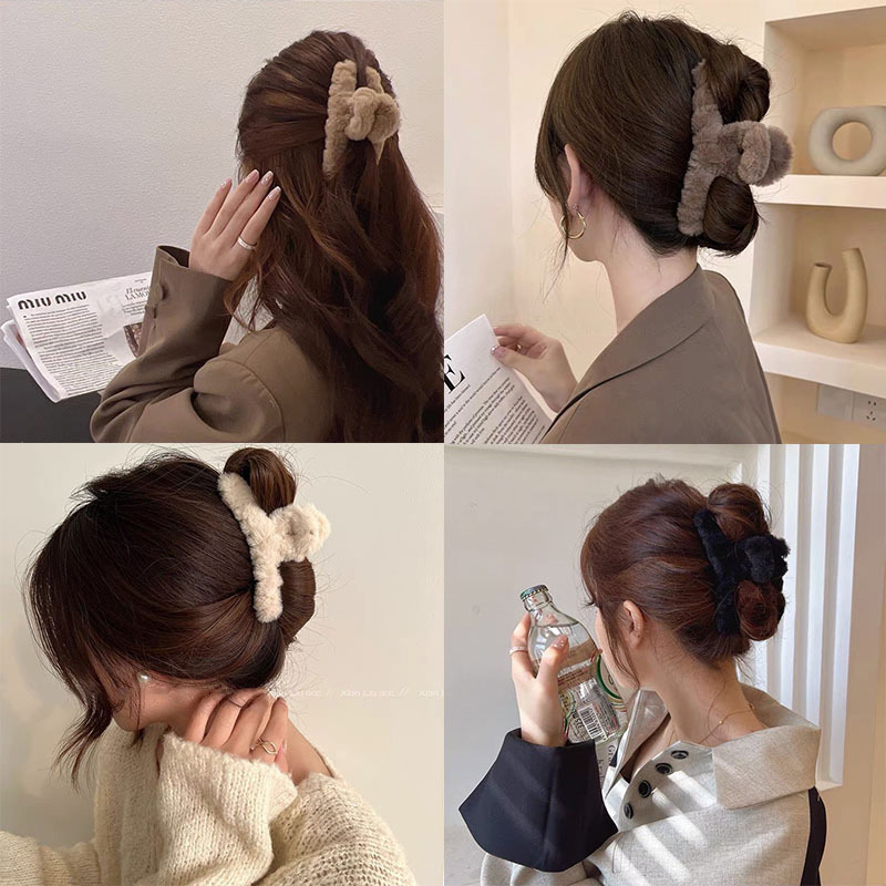 Plush grab clip Premium sense large Autumn/Winter clip Cross Hair Grab Hairpin Shark Clip Clip Cute hair clip