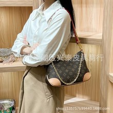 欧美轻奢L家中古牛角包老花vintage&lv单肩斜挎包链条真皮女包