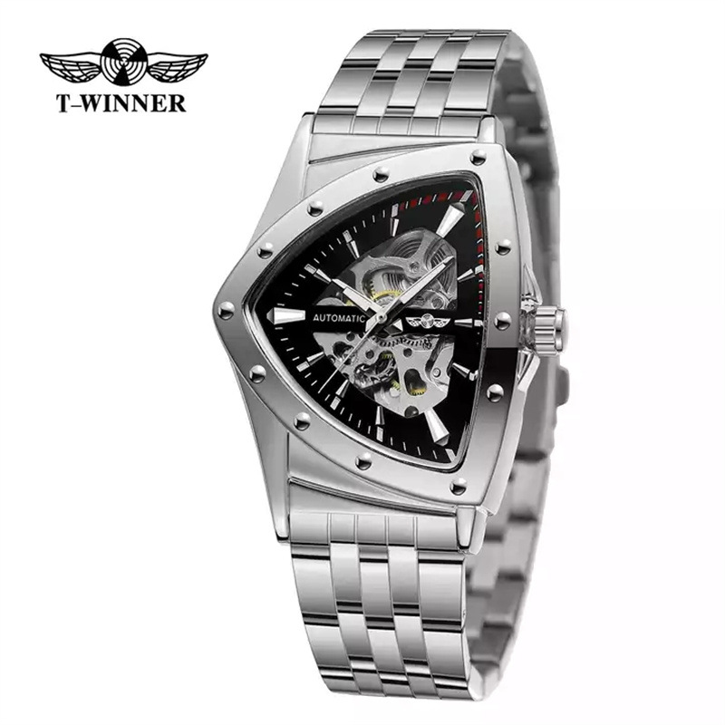 Ganador estilo europeo y americano de los hombres de moda casual hueco triángulo reloj cabeza reloj mecánico automático generación
