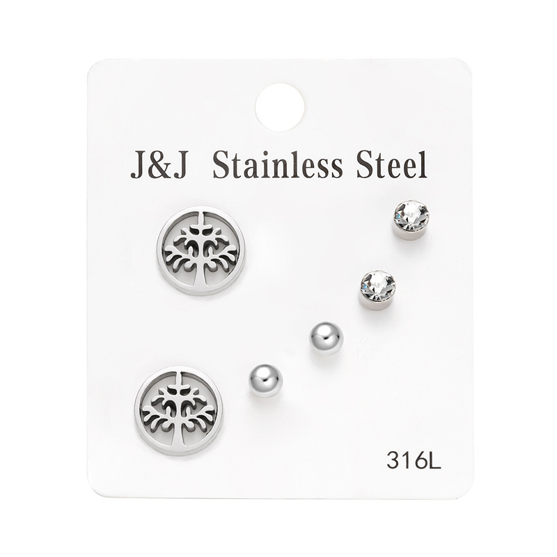 Hot Selling New 3 Pairs Of Heart-shaped Diamond Inlaid Combination Card Set Korean Version Fashionable Earrings_voghion.com