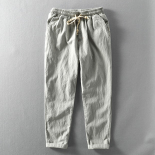 Summer New Linen Pants Men's Loose Men's Cotton and Linen Casual Pants Sun Protection Trendy Japanese Men's Pants Solid Color Long Pants