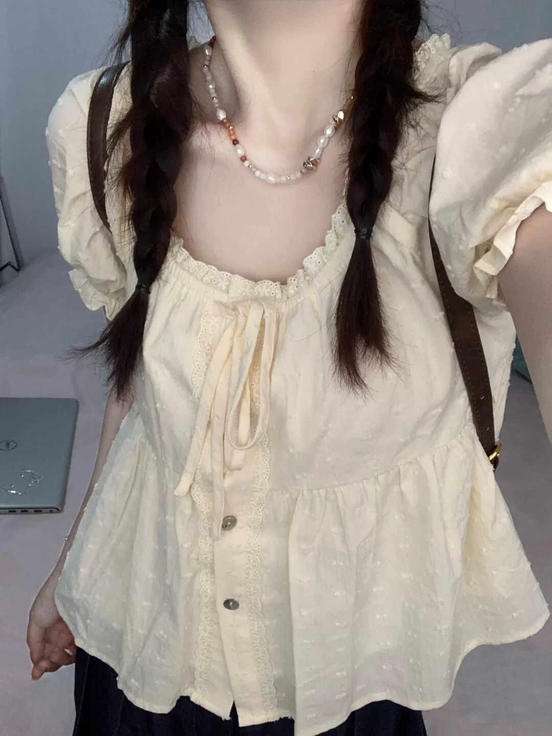 Французская милая кружевная рубашка babydoll с короткими рукавами для женщин, летний шикарный утягивающий топ с пышными рукавами и квадратным вырезом