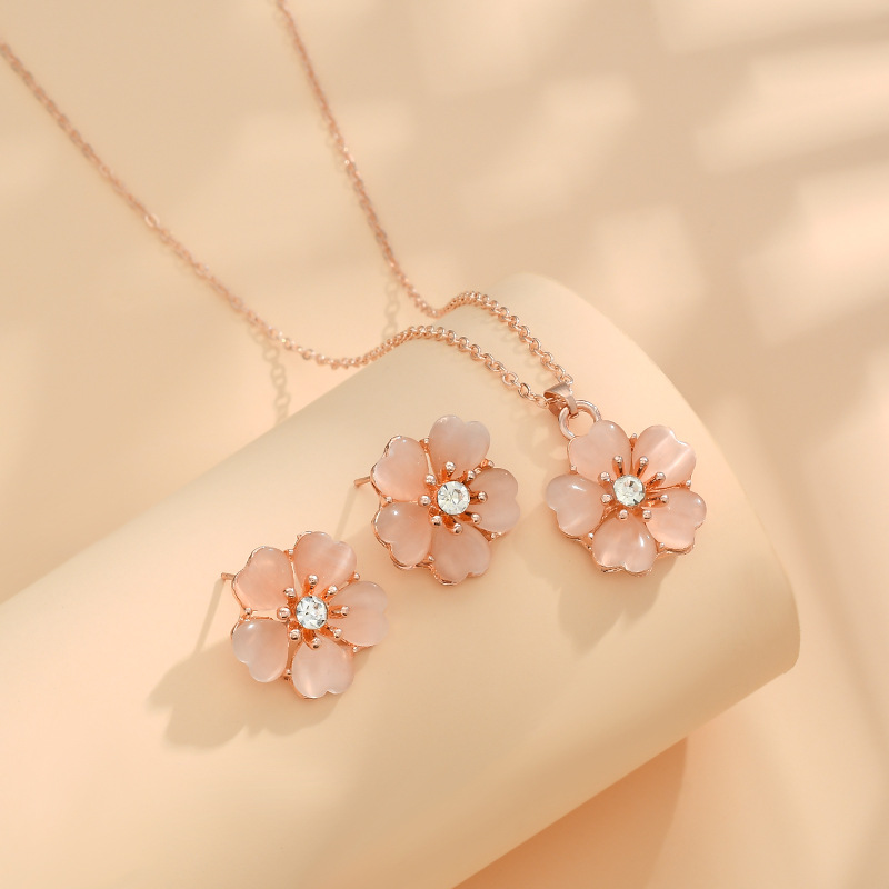 Copper Lady Sweet Plating Inlay Flower Resin Jewelry Set display picture 3