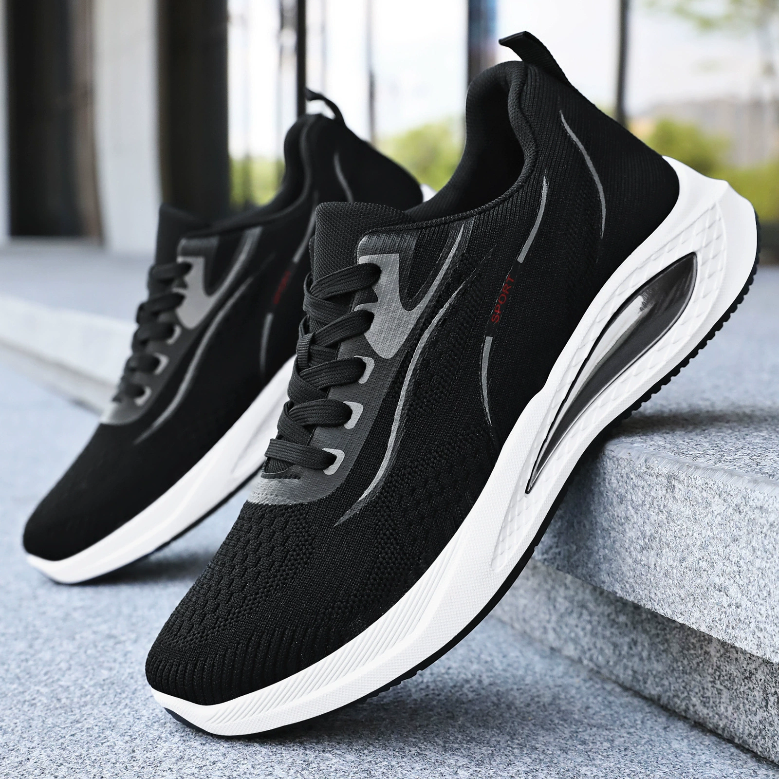 Мужская обувь, спортивная обувь, летняя новая дышащая модная обувь с сеткой, мужские кроссовки на воздушной подушке в корейском стиле на шнуровке