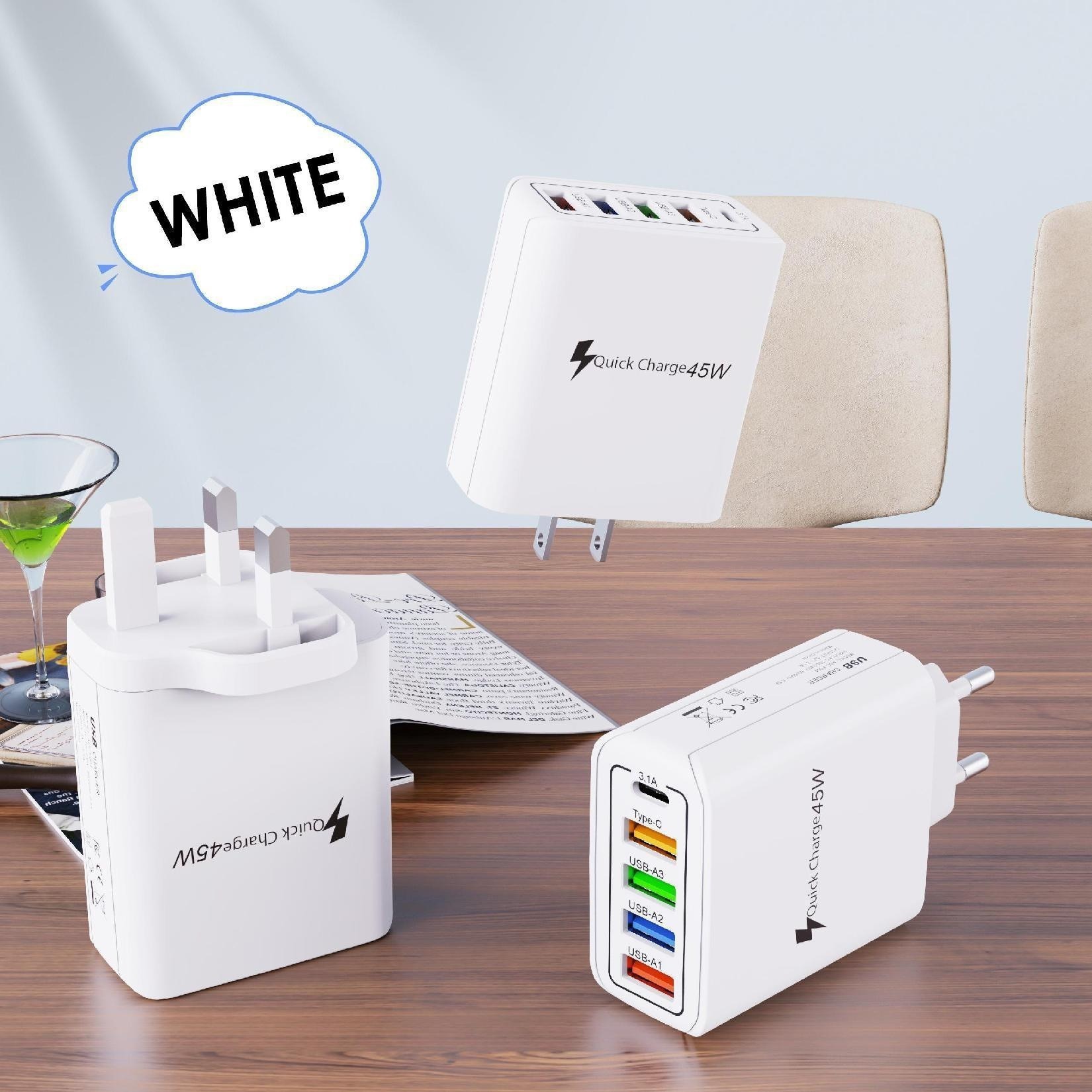 Cargador de alta potencia multipuerto poroso con cabeza de carga rápida de uso general, estándar americano, estándar europeo, estándar británico, estándar australiano, multiinterfaz