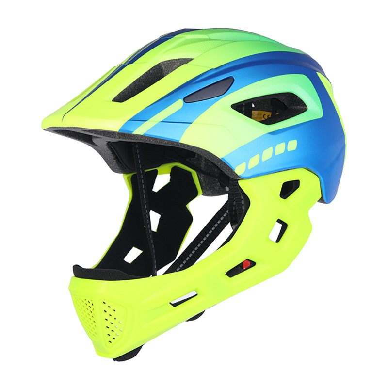 Fluorescent yellow and blue-triangle tail light with buttons