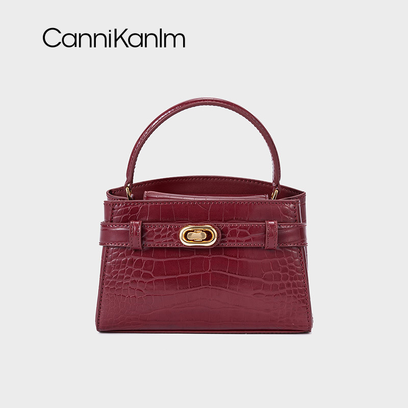 CanniKanlm Portable Kelly Bag Women's 2025 New High-end Sense Retro Crocodile Pattern Niche Shoulder Crossbody Bag