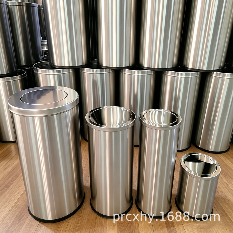 Round Stainless Steel Trash Can with Inner Bucket for Hotel, Indoor Use, Shopping Malls, Industrial Use, Wanda Flip-Top Hong Kong-Style Bin, Direct Sales from Manufacturer