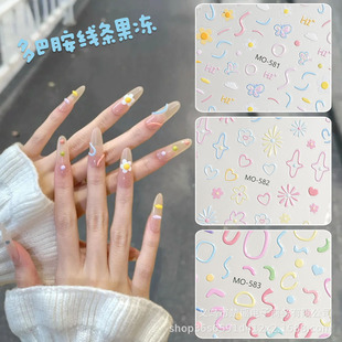 Dopamine Line Nail Art Stickers 5D Embossed Stereo Heart Graffiti Ins Style Cute Nail Stickers Popular Hot Style