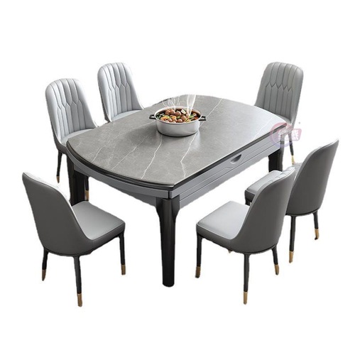 现代简约轻奢小户型方圆两用简易家用饭桌美式岩板餐桌椅组合