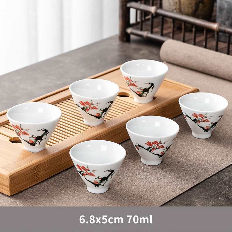 흰 도자기 양동이 컵-매화 6 팩