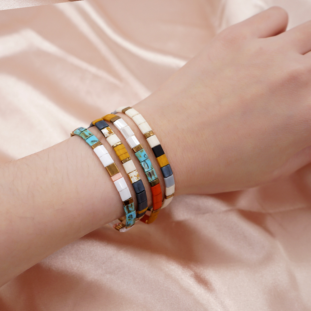 new simple ethnic glass beads beaded bracelet women