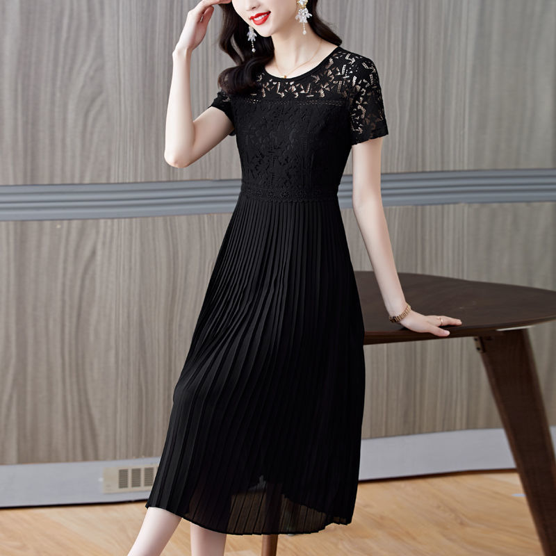 Plus Size Lace Dress Women's Summer Dress 2025 New White Chiffon Large Hem Pleated Skirt Elegant Fairy Long Skirt