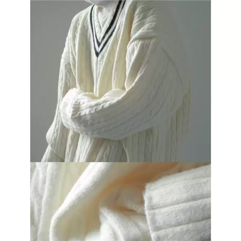 Oversize Японский академический стиль V-образный свитер с тортом мужской ретро ленивый ветер свободный мягкий клейкий свитер