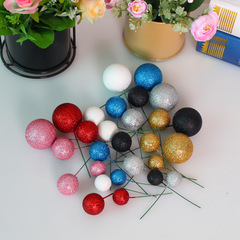 New Christmas red fruit colored glitter foam balls for baking birthday cake decoration floral props plug-in balls